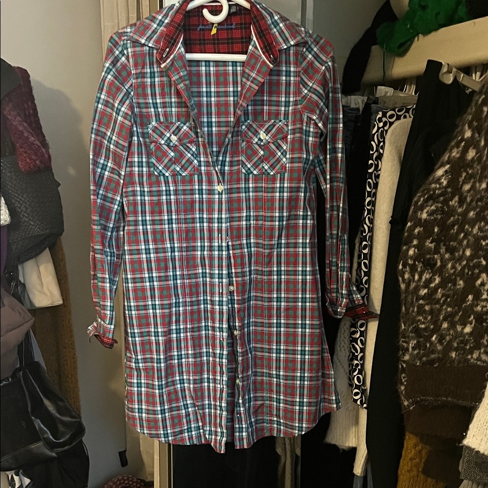 7 For All Mankind Red and Blue Plaid Long Sleeve Dress